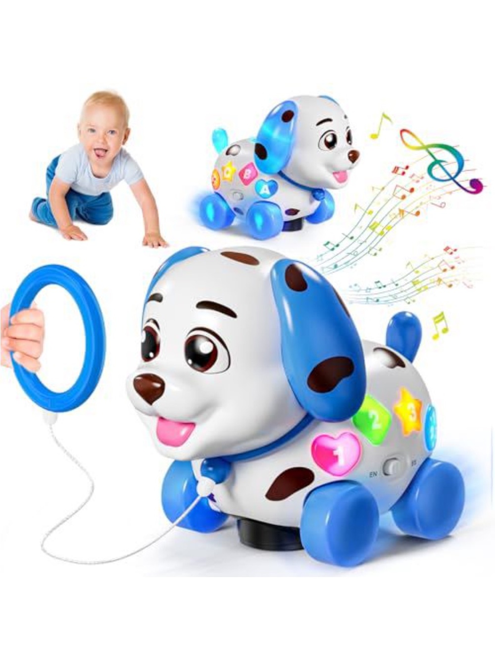 Interactive Pull-Along Blue Puppy Toy with Light & Music